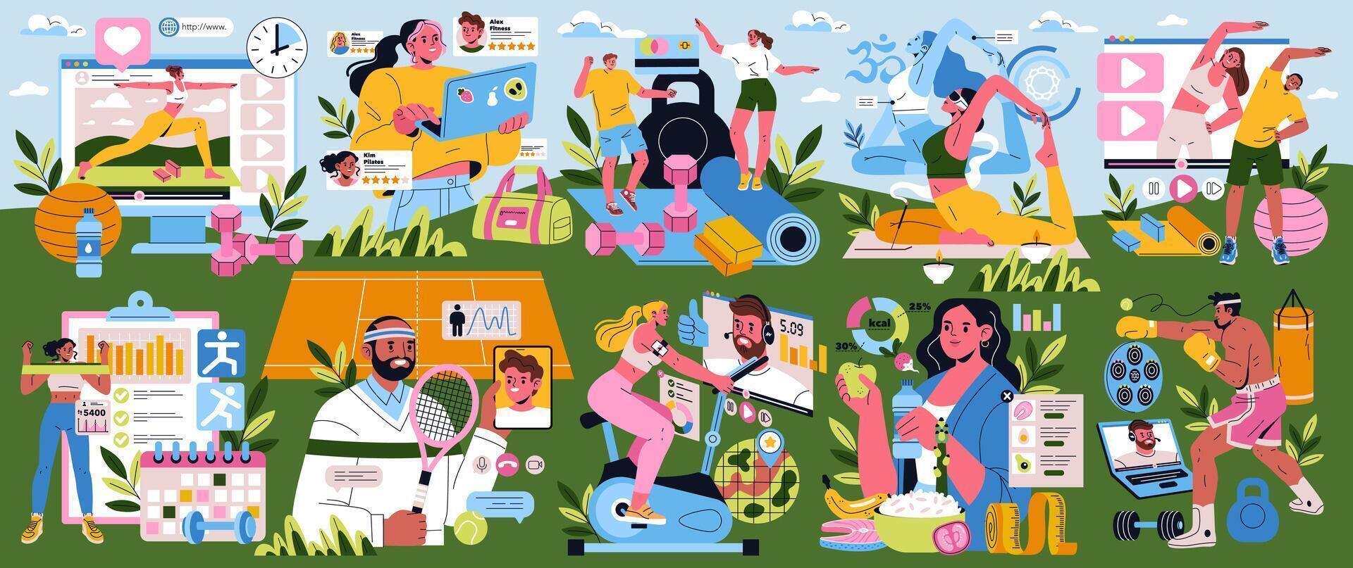 Remote Personal Training. Flat Illustration vector