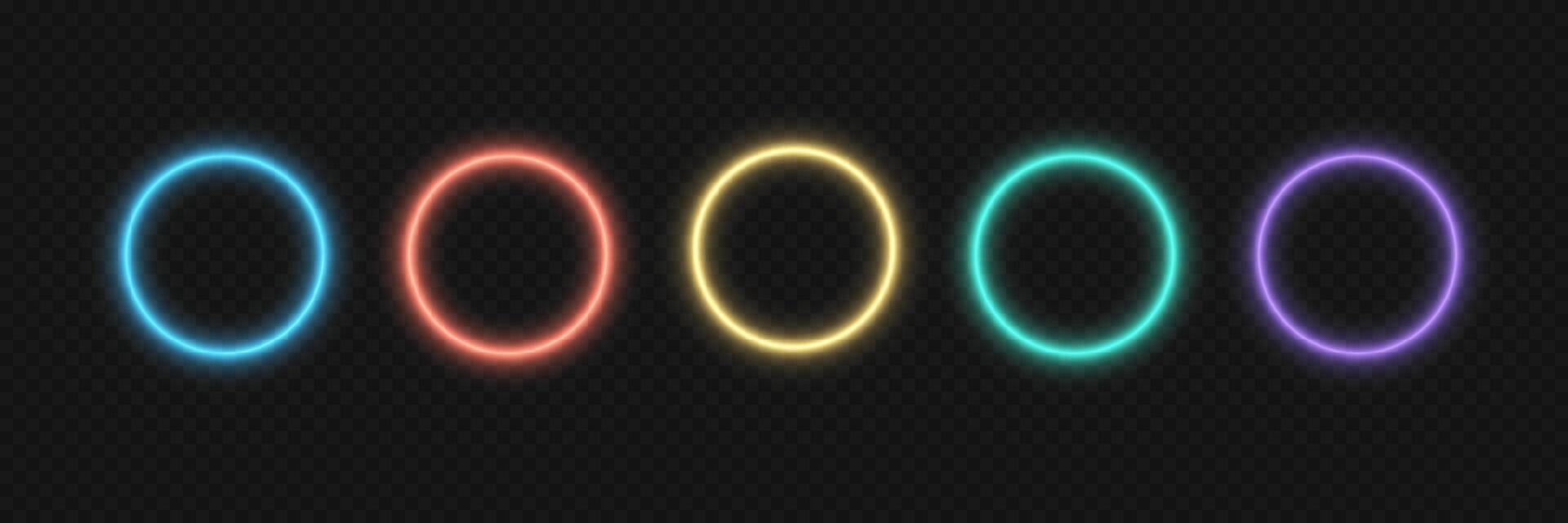 Set of glowing neon circles. Bright frames on black background vector