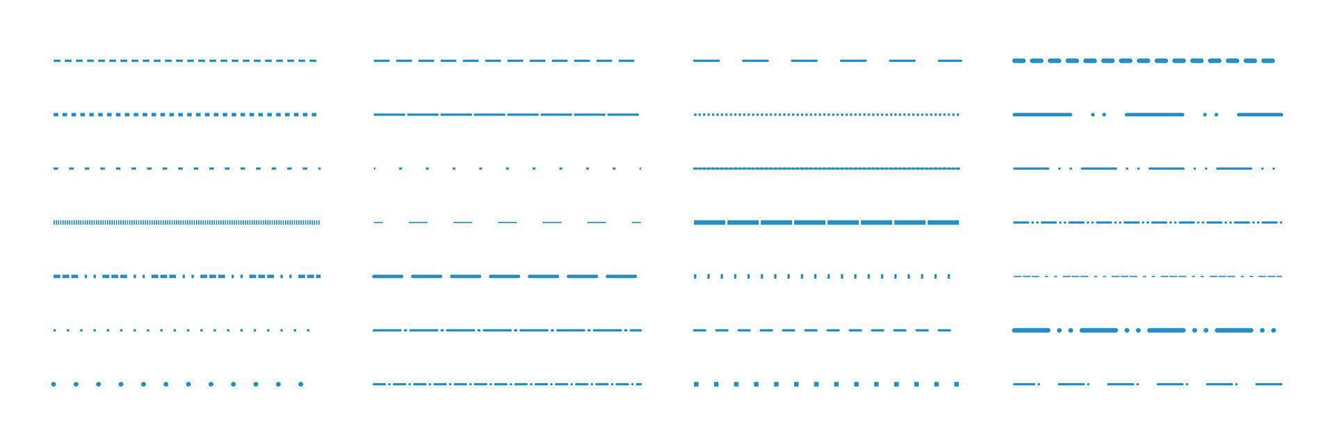 Blue dashed and dotted lines. Set of variorse dividers vector