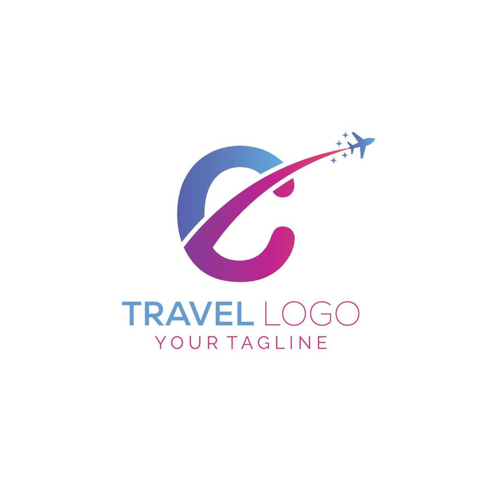 Letter C Travel Logo Design with plane. Icon of C for travel agency logo design. vector