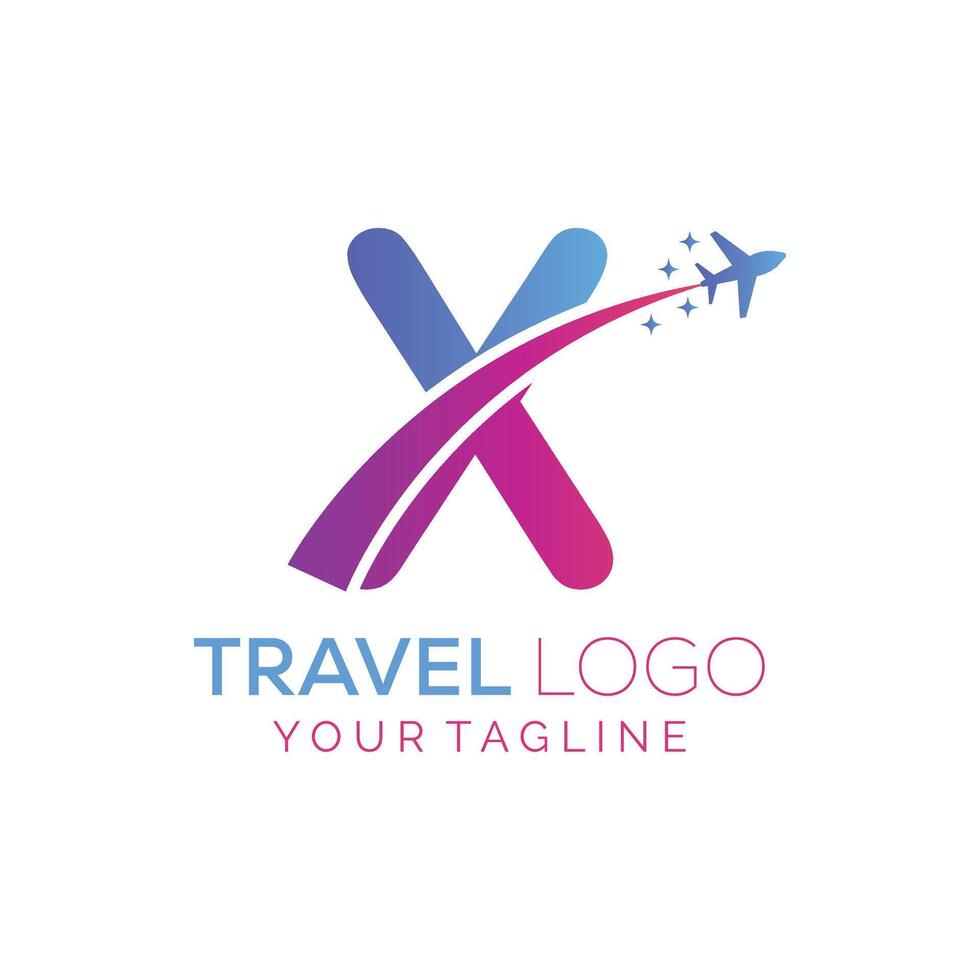 Letter X Travel Logo Design with plane. Icon of X for travel agency logo design. vector