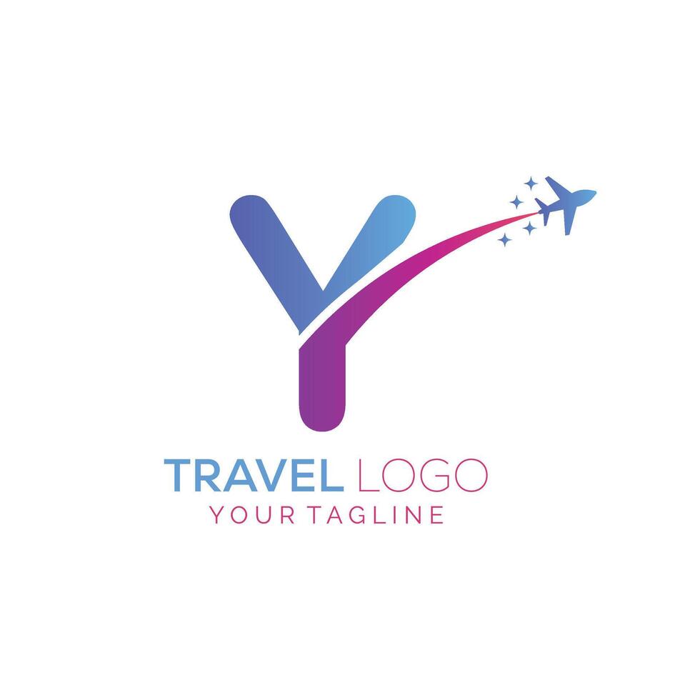 Letter Y Travel Logo Design with plane. Icon of Y for travel agency logo design. vector