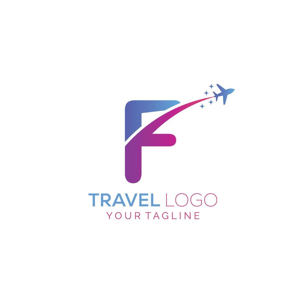 Letter F Travel Logo Design with plane. Icon of F for travel agency logo design. vector