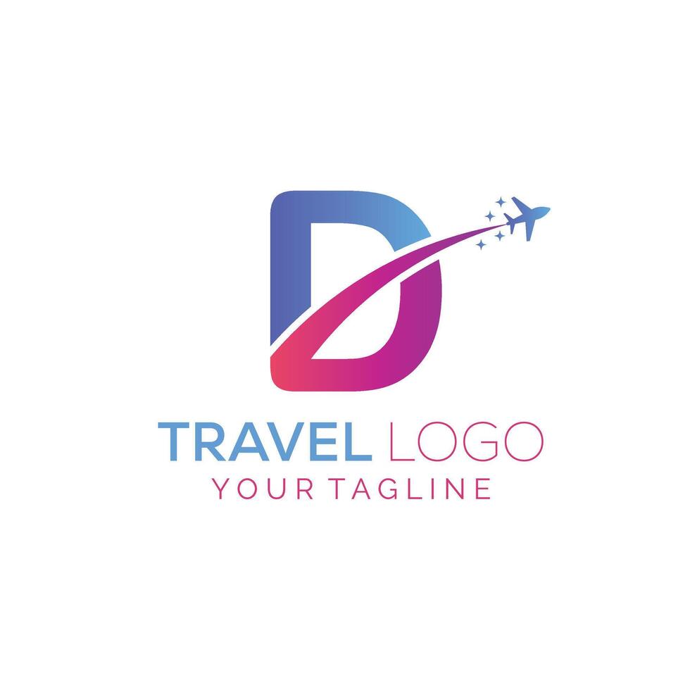 Letter D Travel Logo Design with plane. Icon of D for travel agency logo design. vector