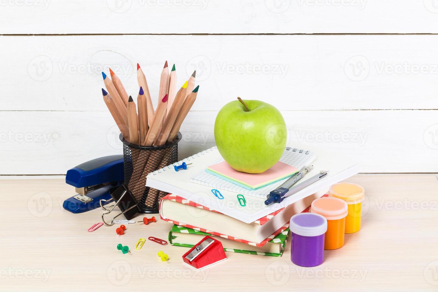 Back to school concept. School stationery and accessories photo
