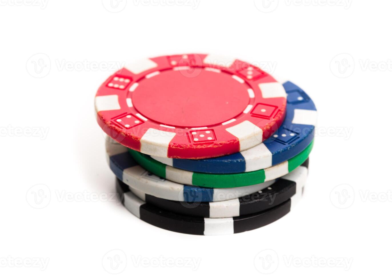 Stack of poker chips isolated on white background photo