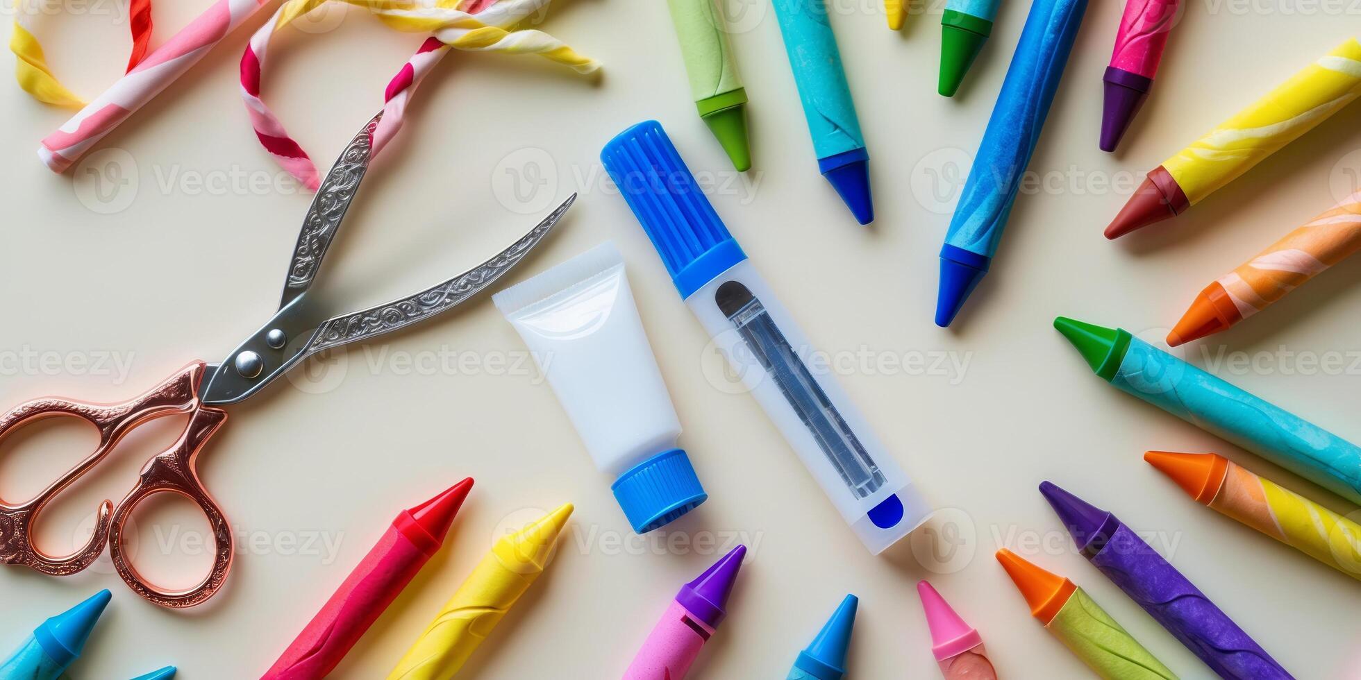 Creative tools and colorful supplies arranged for an enjoyable crafting session at home photo