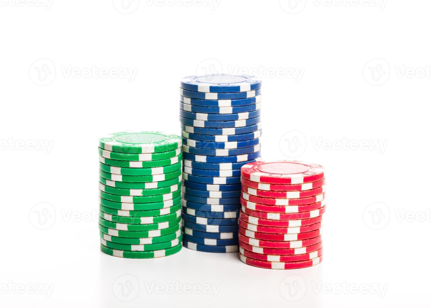 Stack of poker chips isolated on white background photo