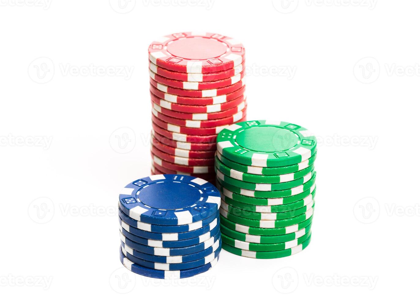 Stack of poker chips isolated on white background photo