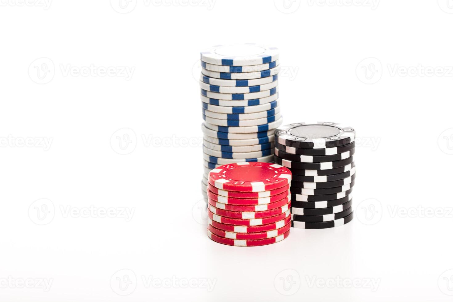 Stack of poker chips isolated on white background photo