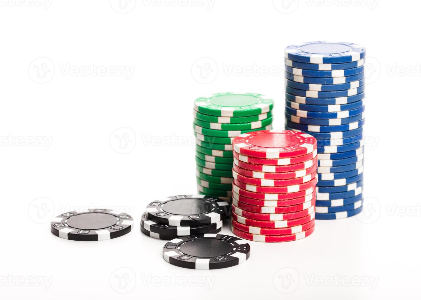 Stack of poker chips isolated on white background photo