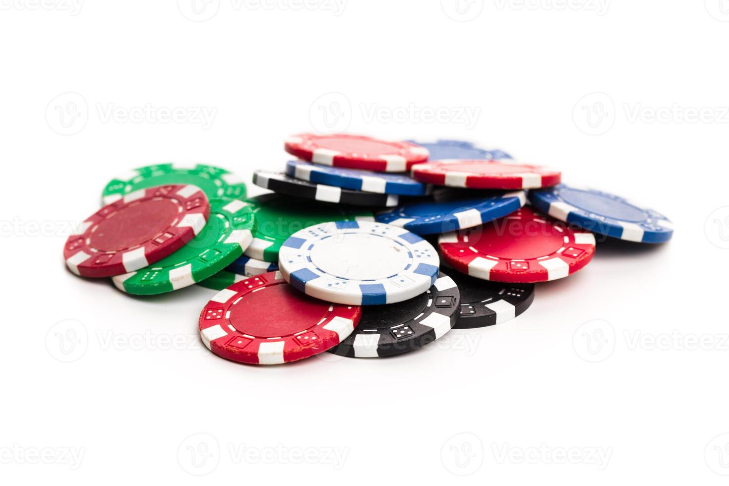 Stack of poker chips isolated on white background photo