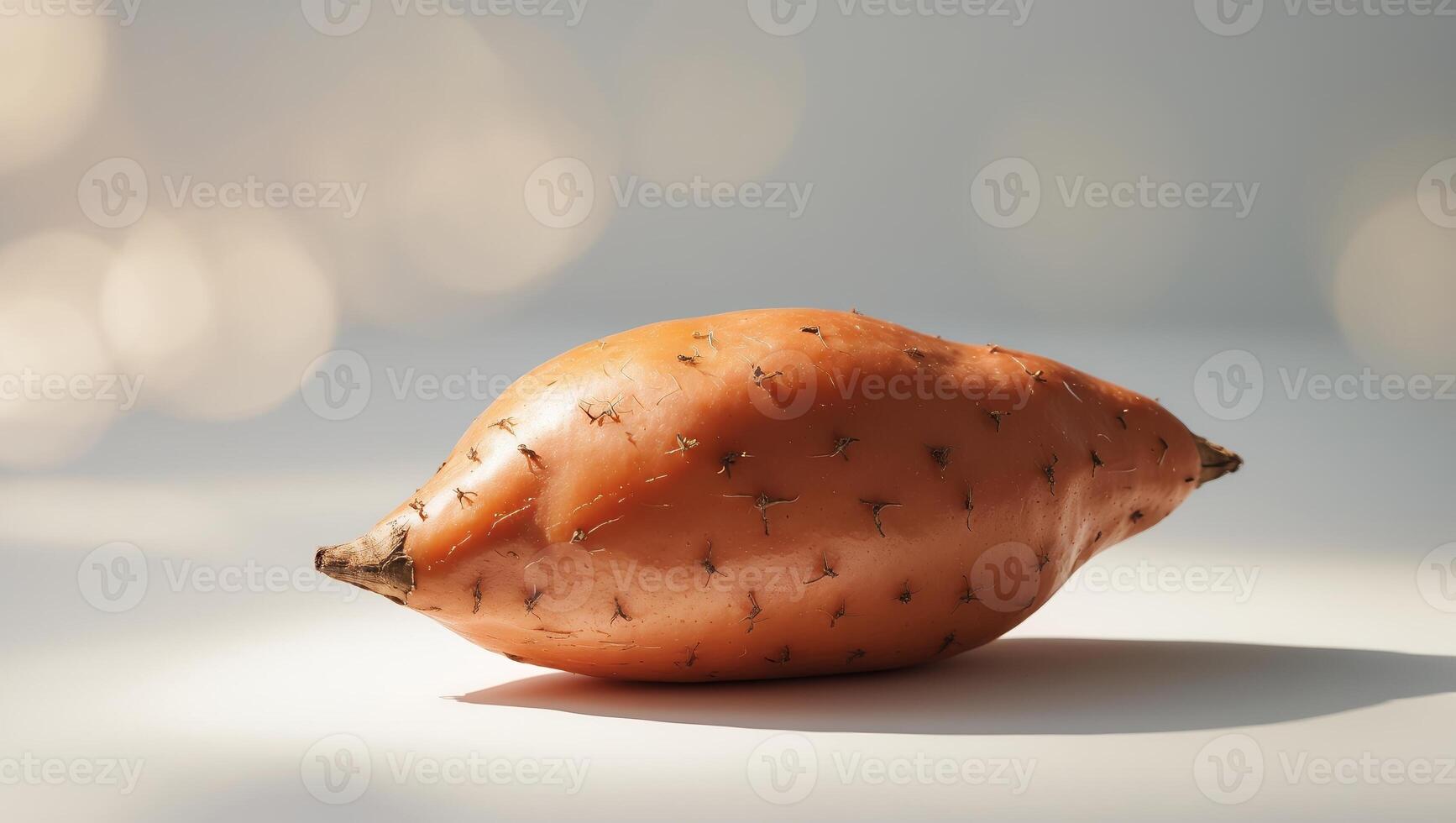 Sweet potato lying on a surface, showcasing its natural texture and color in soft lighting photo