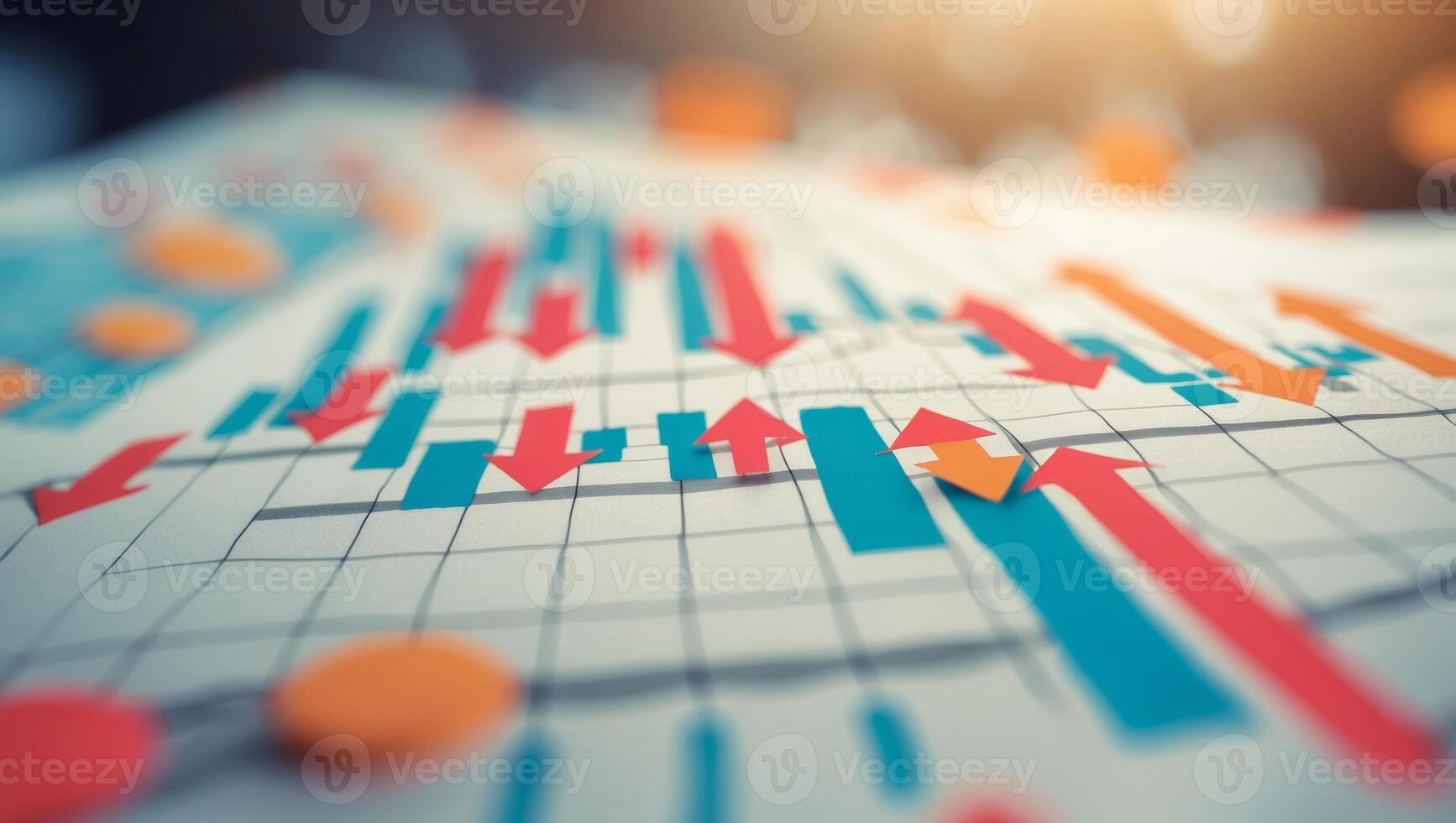 Analysis of financial trends displayed through graphs and charts in a busy office environment photo