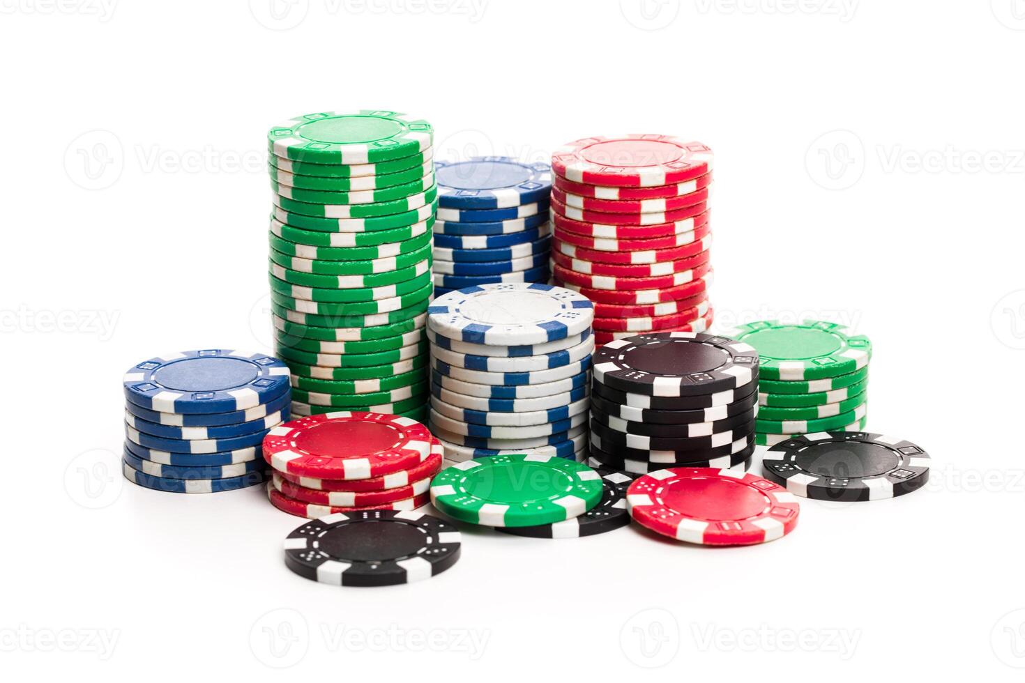 Stack of poker chips isolated on white background photo