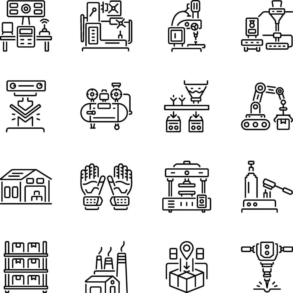 Set of Manufacturing Machinery Linear Icons vector