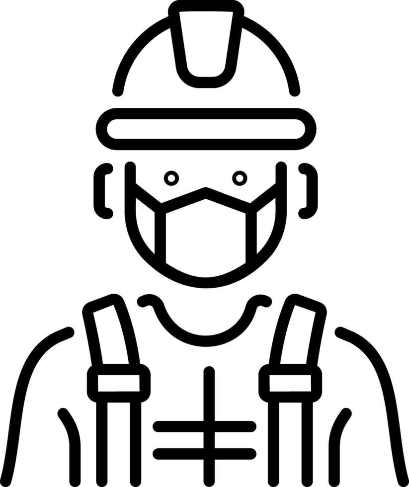 Industrial worker wearing safety gear, linear character icon vector