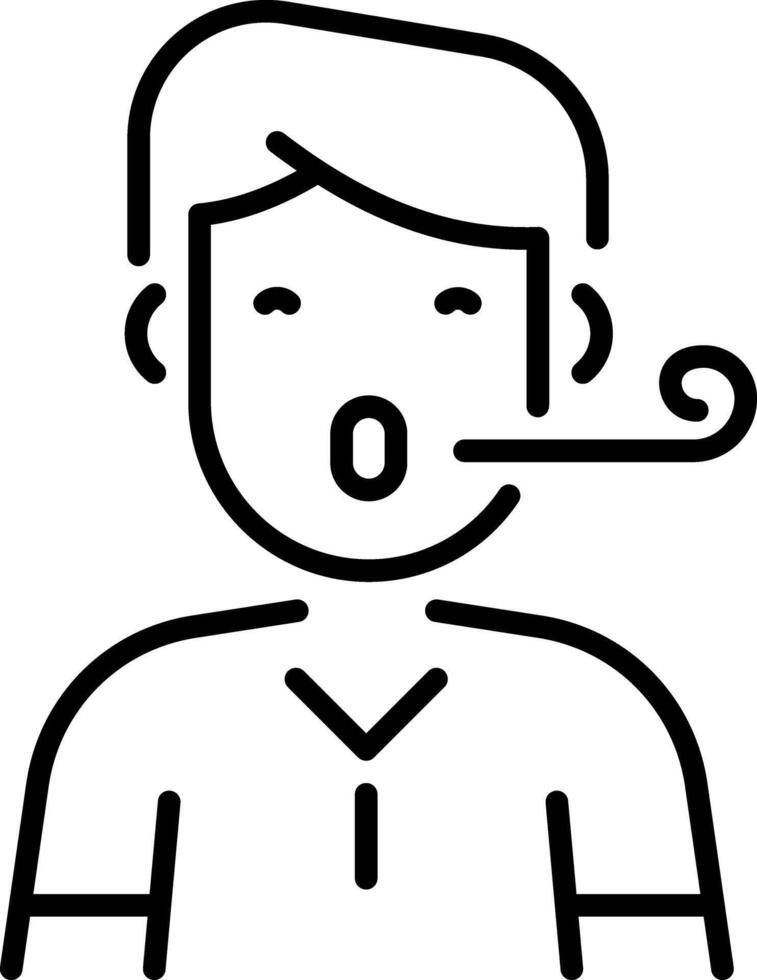 Boy blowing a party noisemaker, linear icon vector
