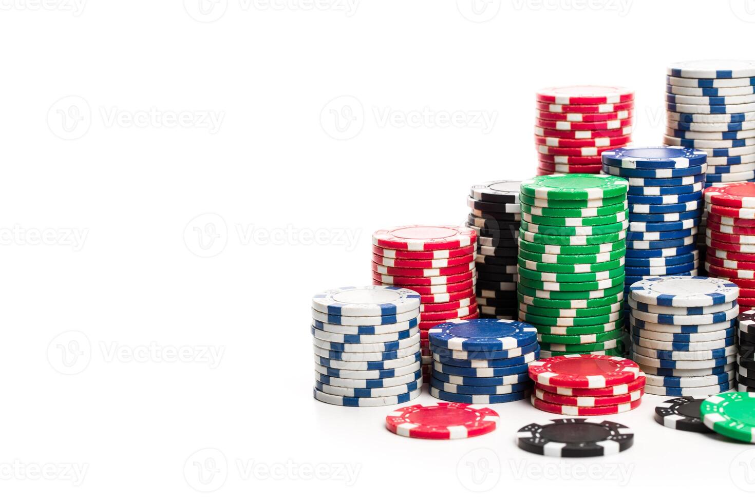 Stack of poker chips isolated on white background photo