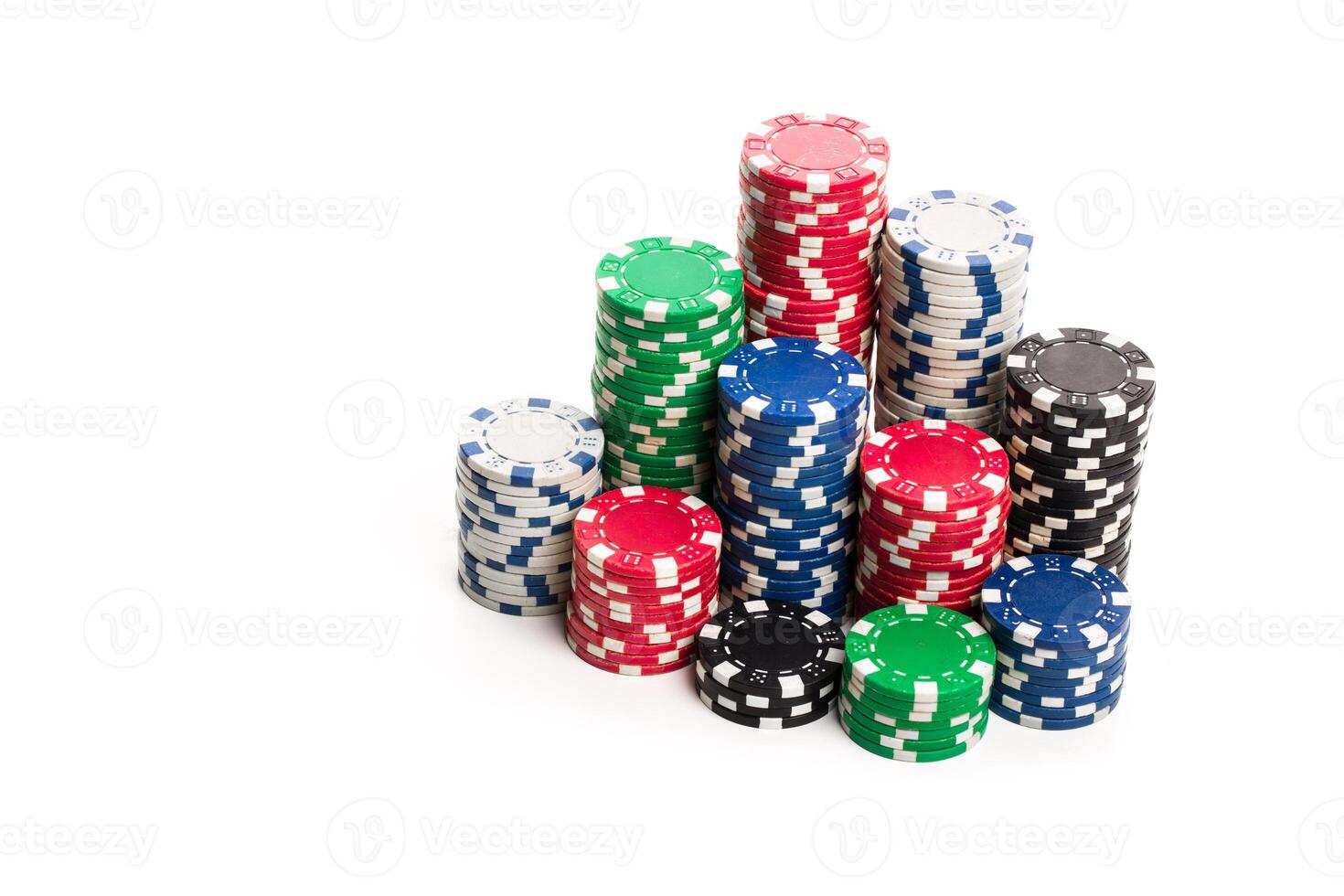 Stack of poker chips isolated on white background photo