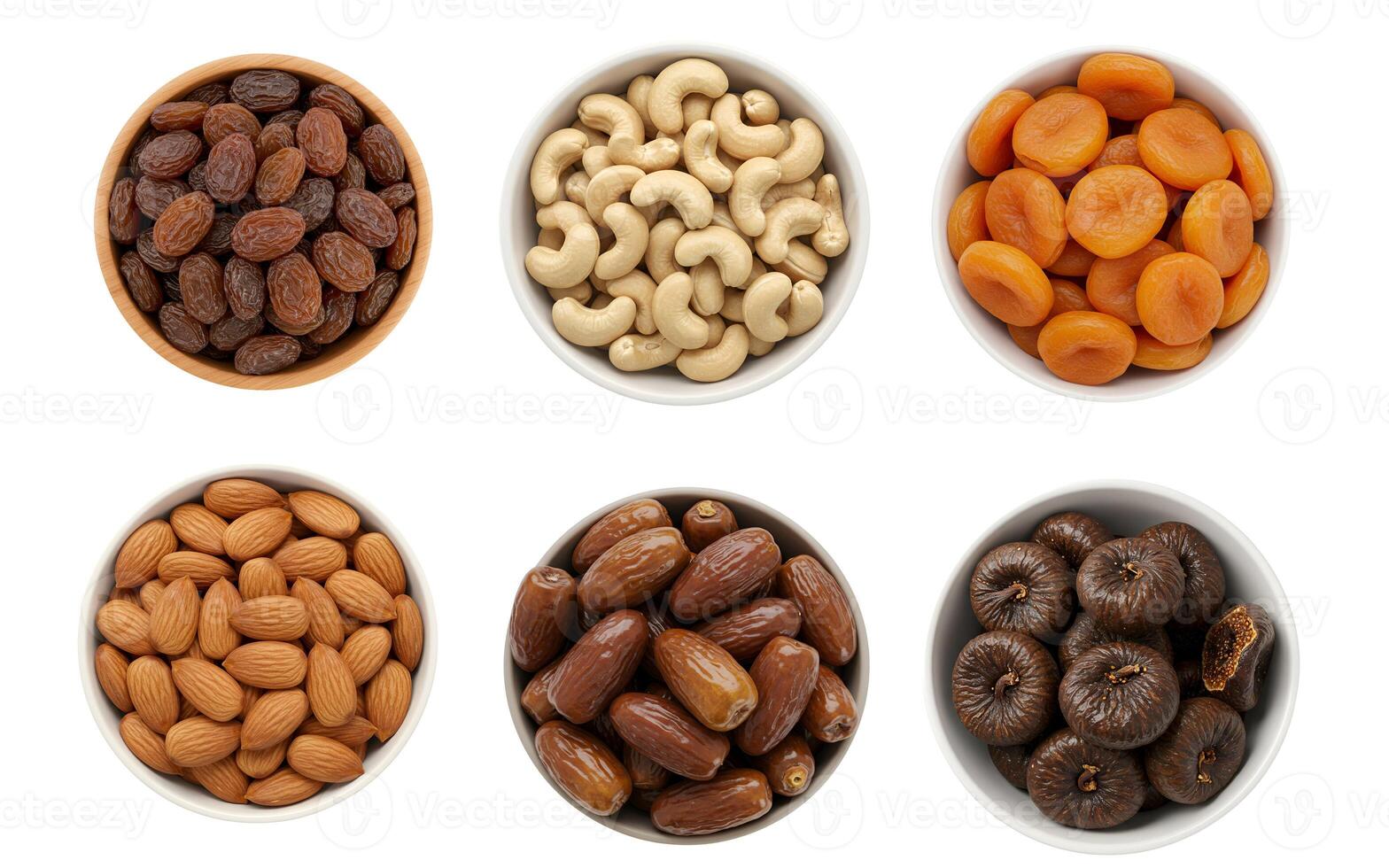 Dry fruit set isolated on white background photo