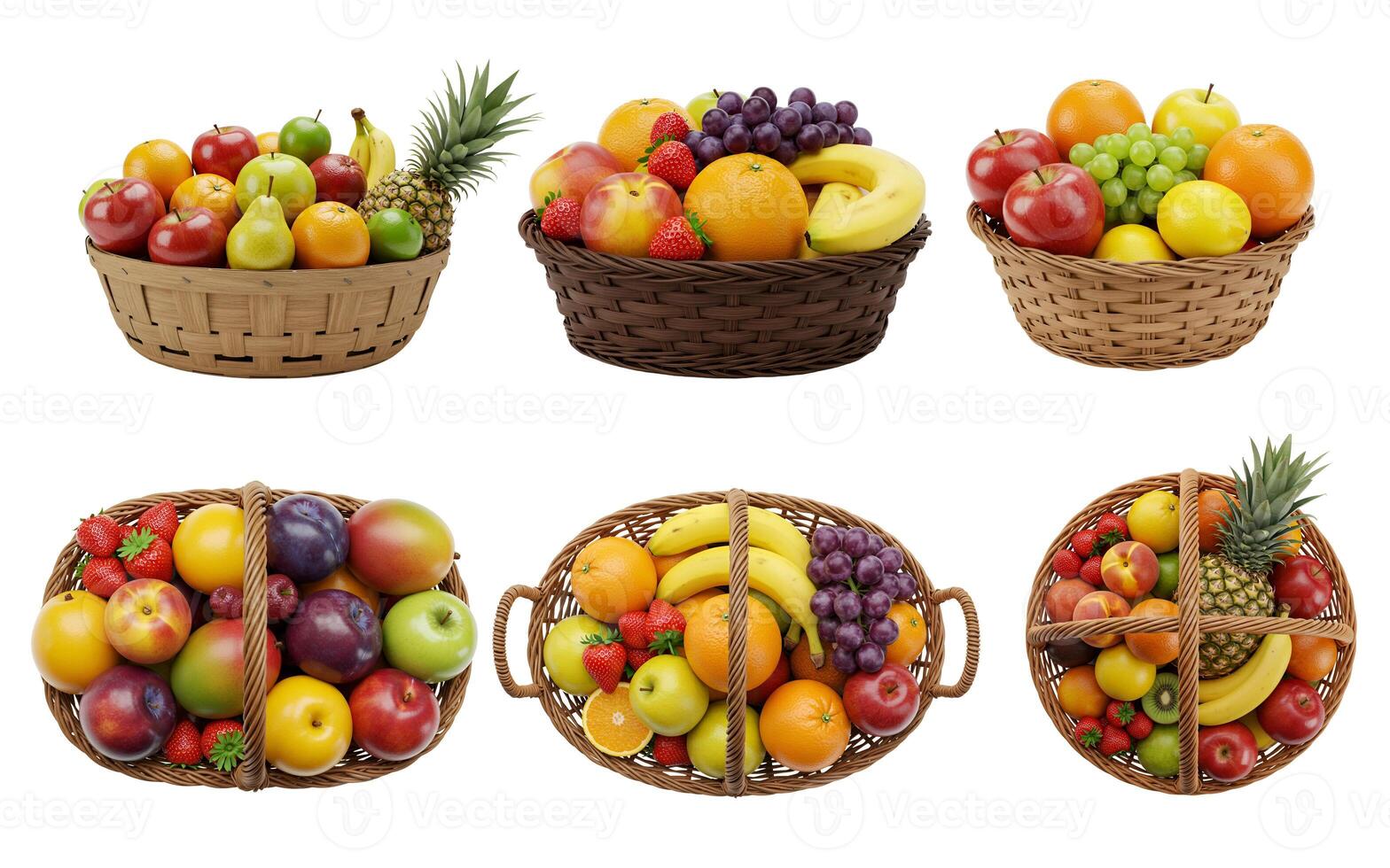 Fruit baskets set isolated on white background photo