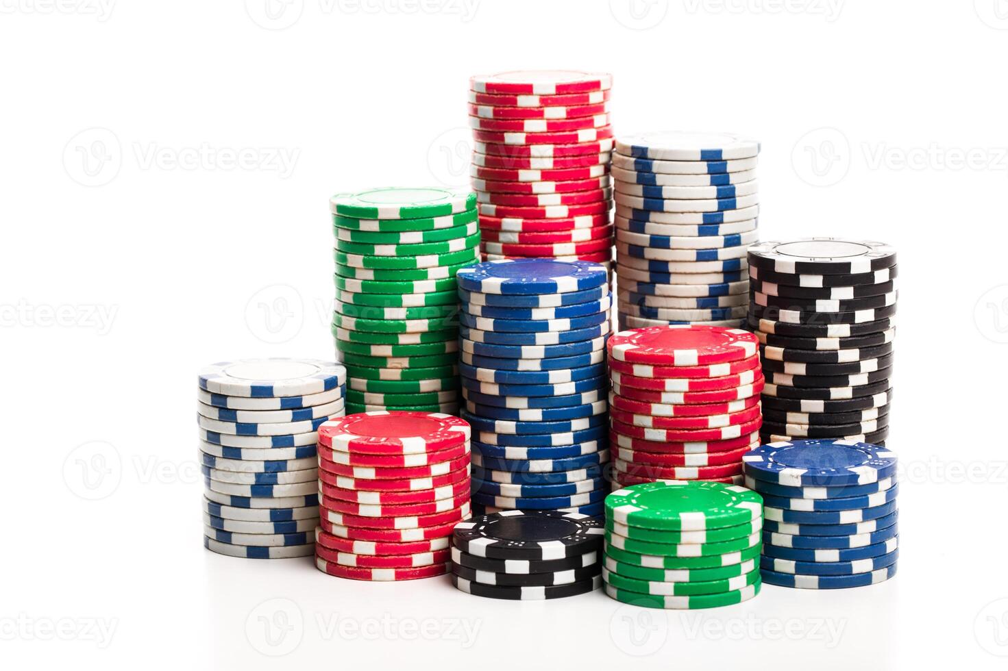 Stack of poker chips isolated on white background photo