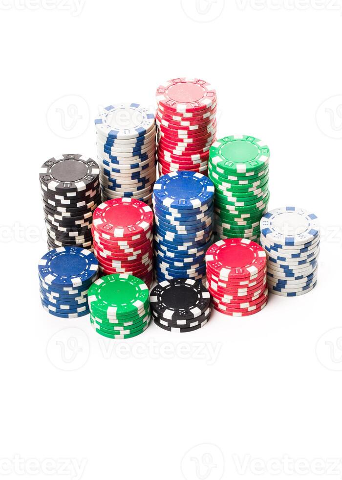 Stack of poker chips isolated on white background photo