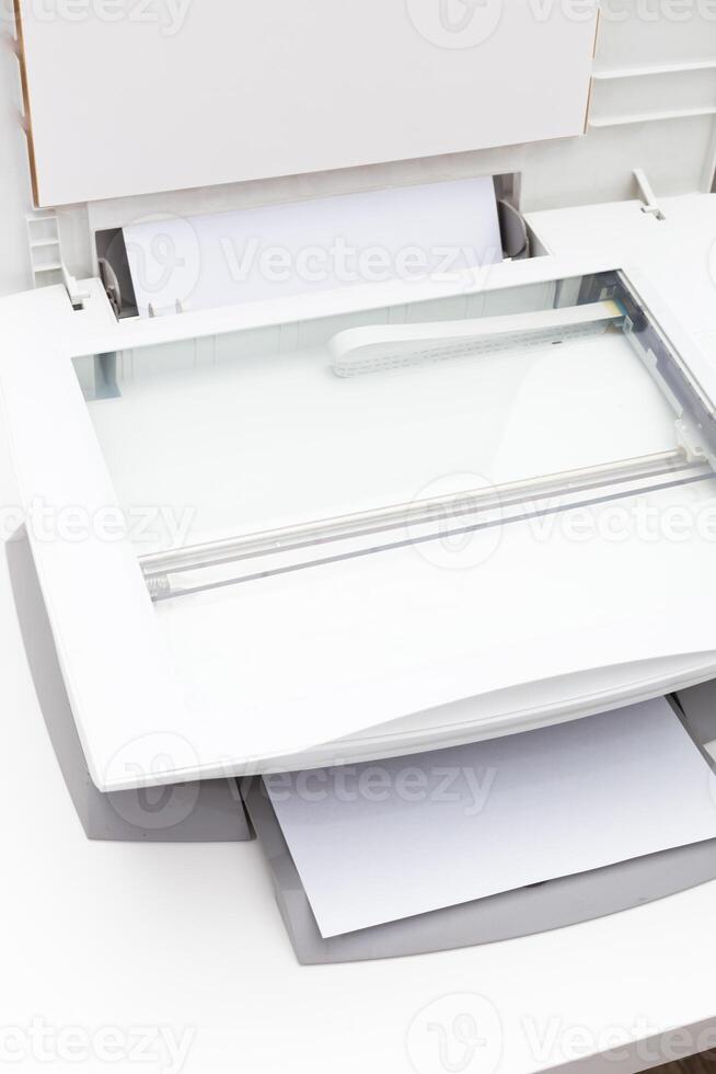 White printer on table close up in office photo