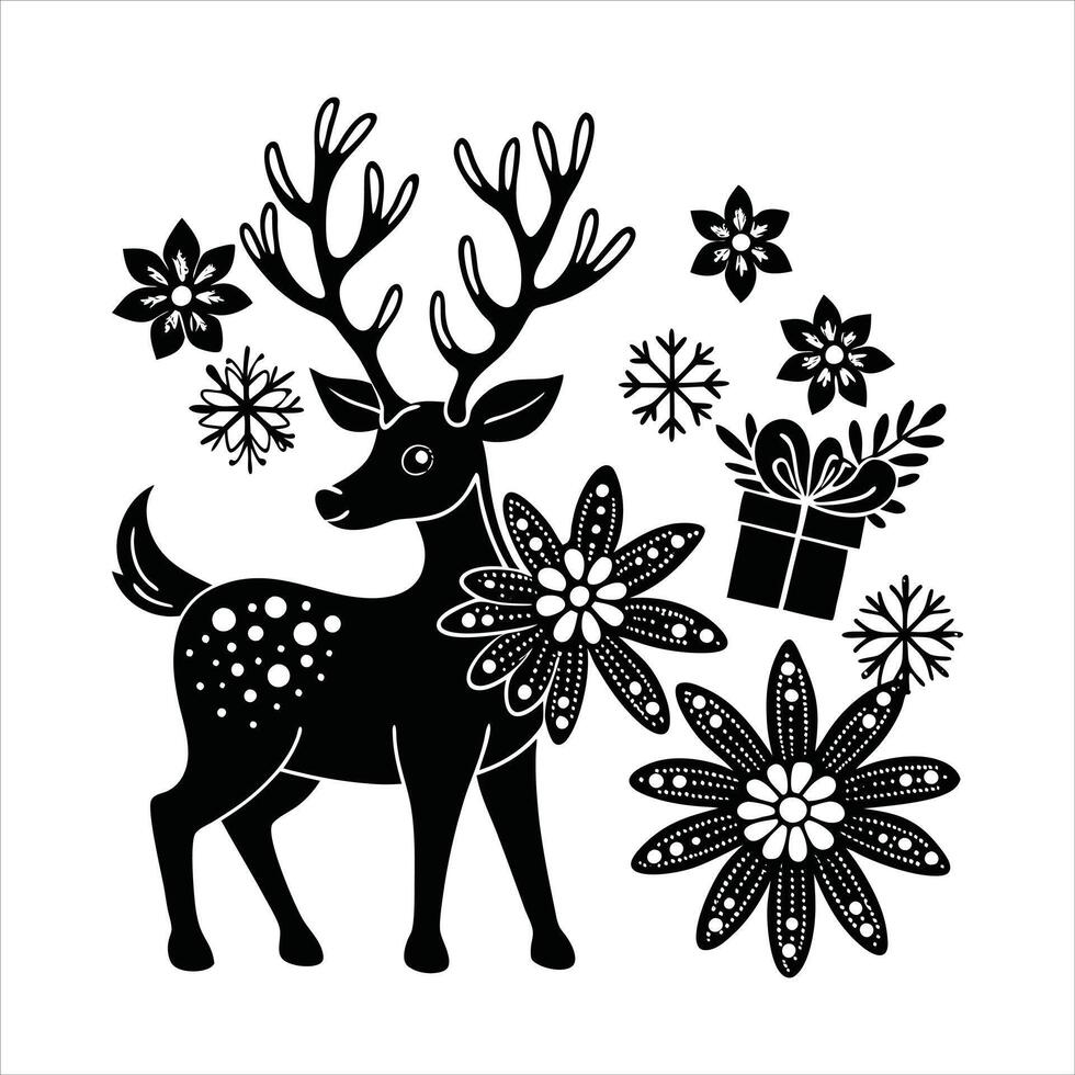 Christmas Reindeer Floral Delight vector