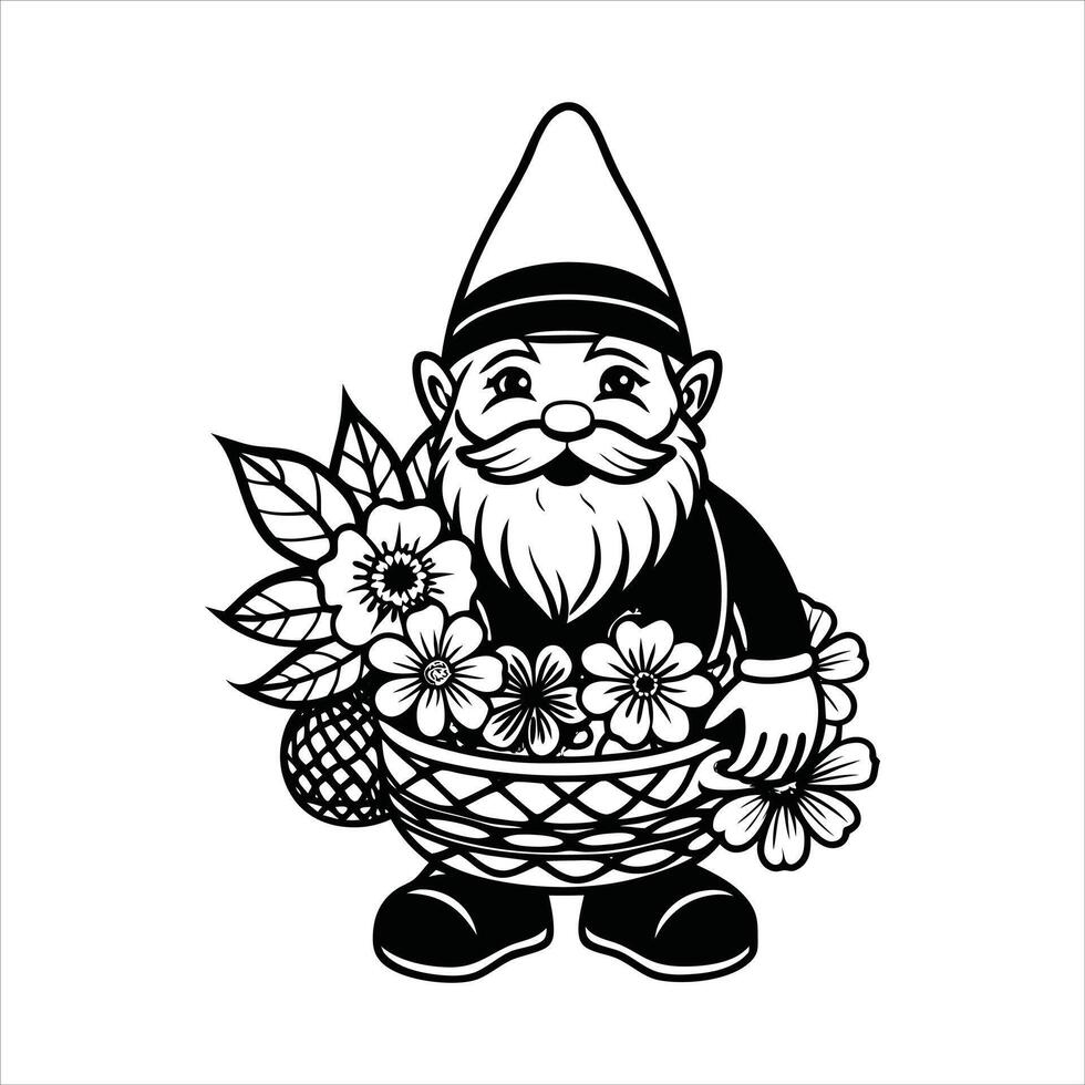 Cheerful Gnome with Flower Pot vector