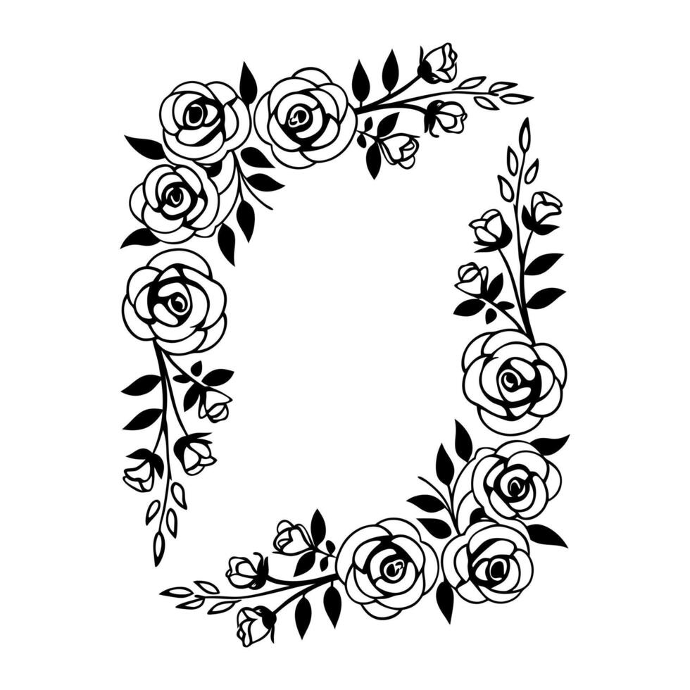 Floral Frame with Roses and Leaves vector