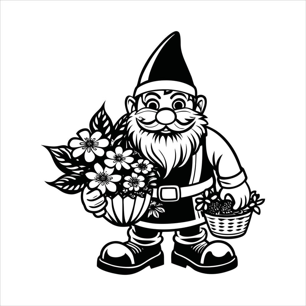 Gnome with Wheelbarrow of Blooms vector