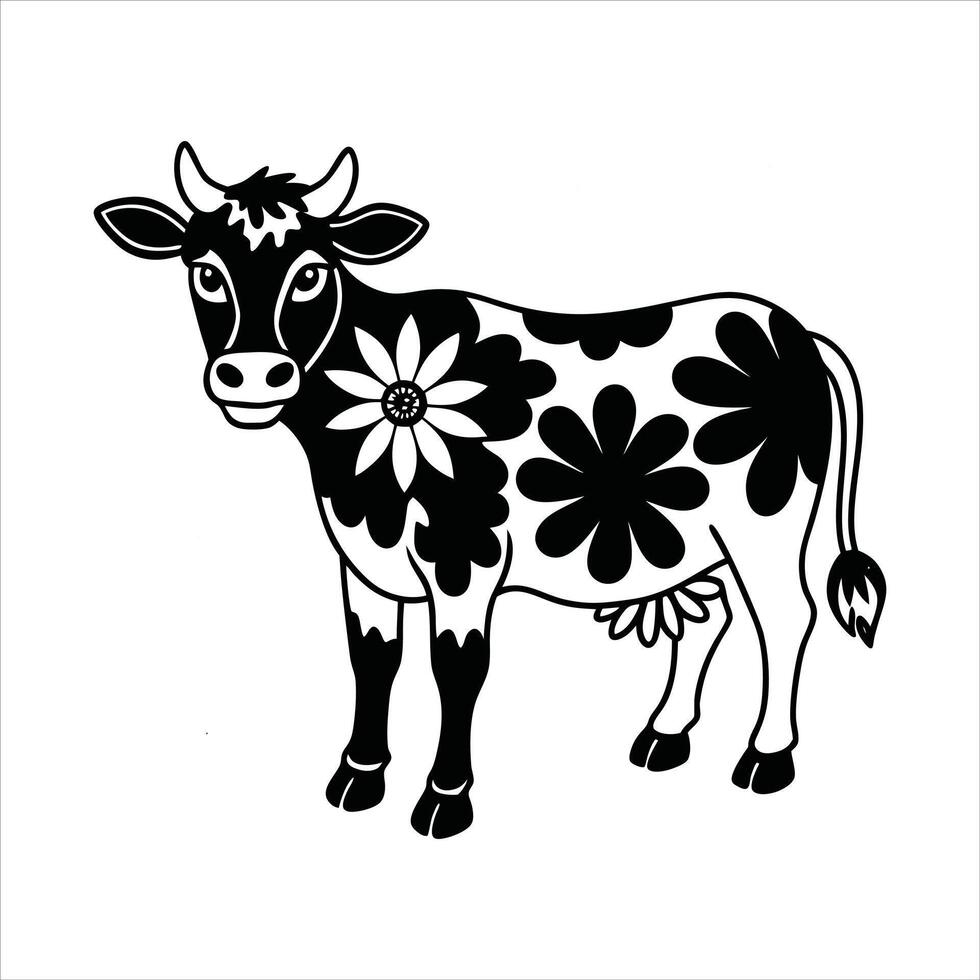 Springtime Cow and Flower Design vector