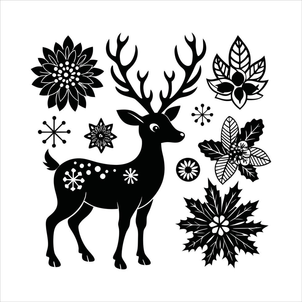 Rustic Reindeer and Blooming Flowers vector