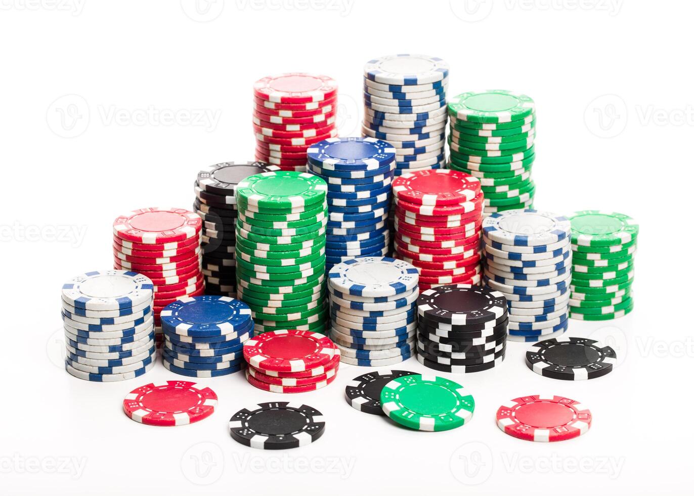 Stack of poker chips isolated on white background photo
