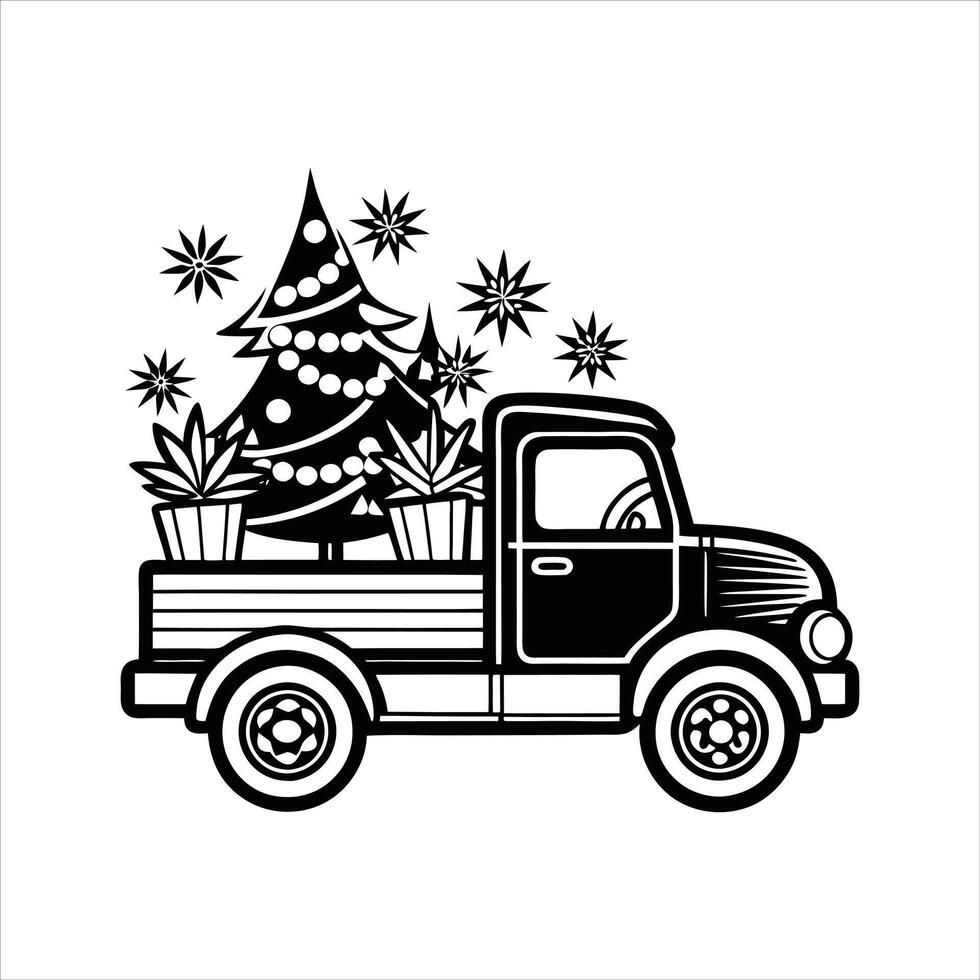 Rustic Christmas Truck Scene vector