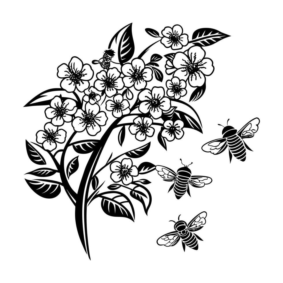 Wild Bee Swarm with Flowers vector