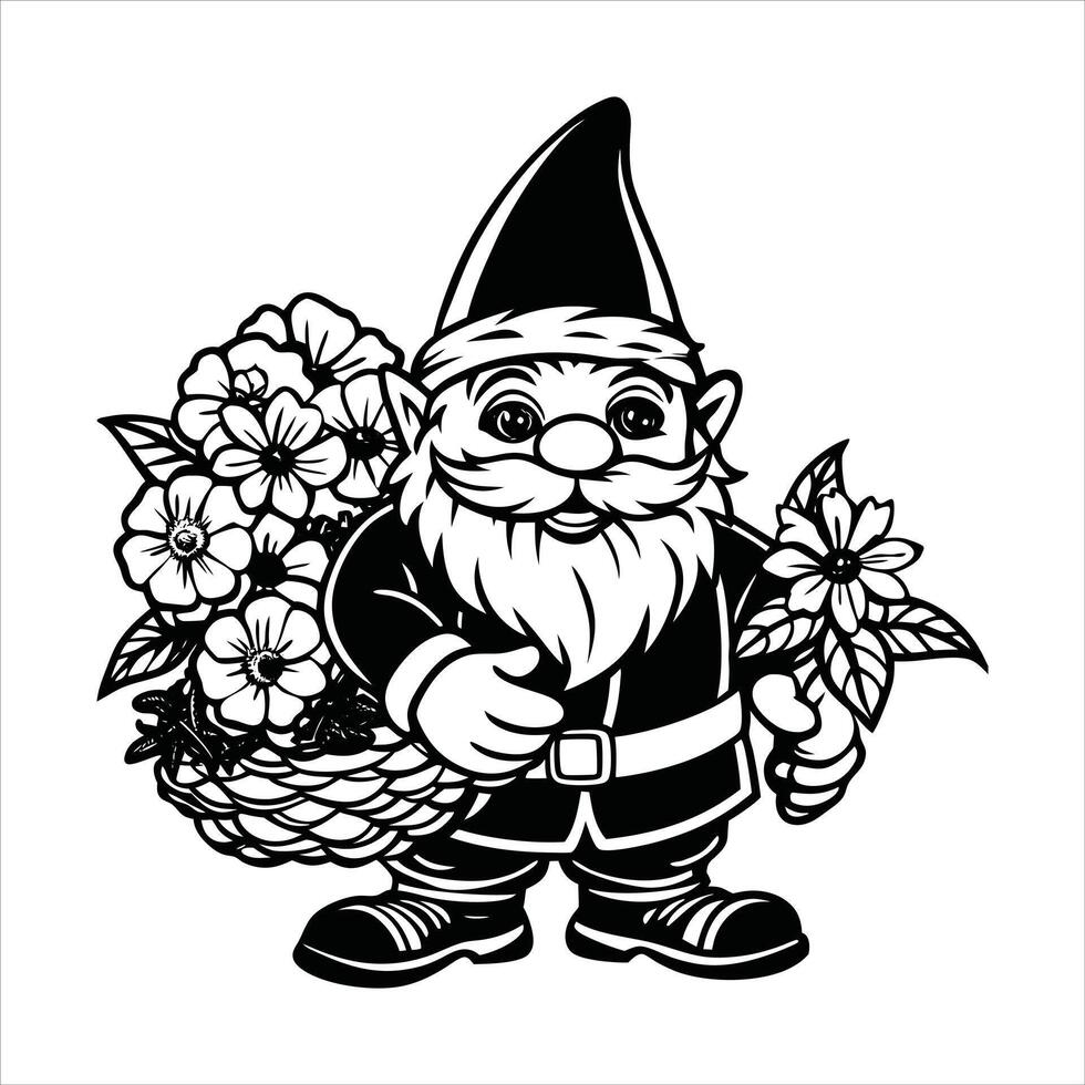 Bearded Gnome with Garden Tools vector