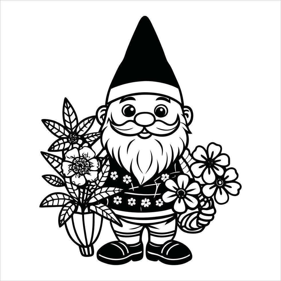 Charming Gnome with Sunflower vector