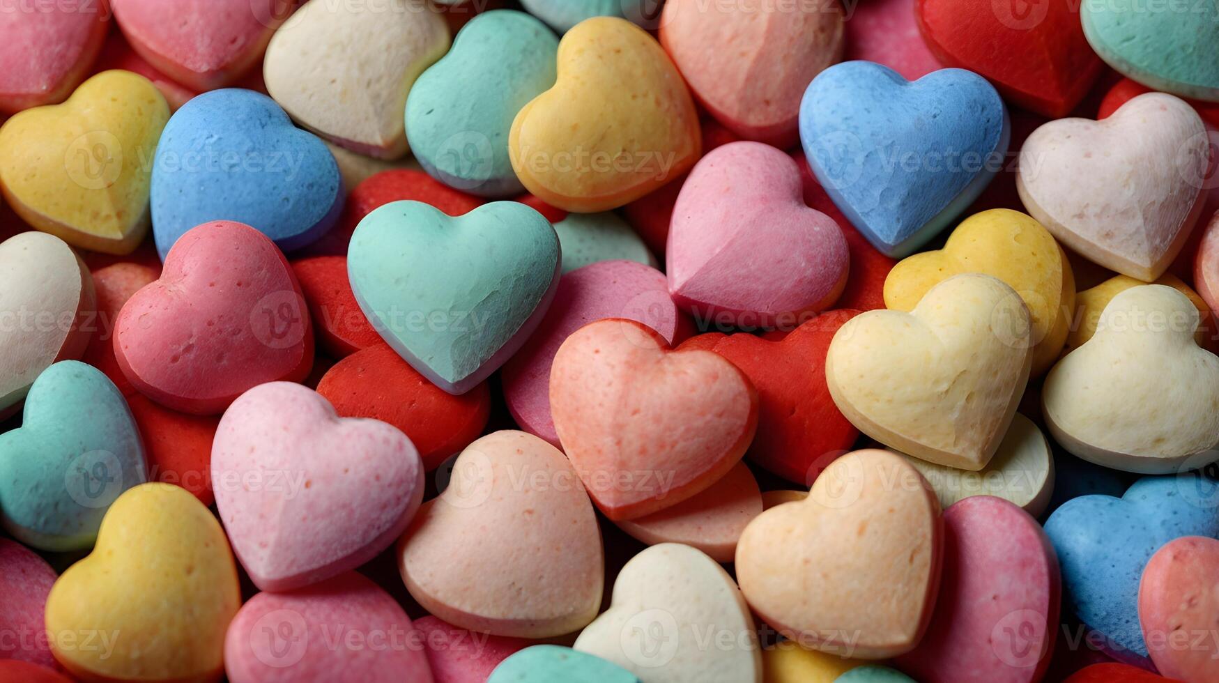 A charming heap of pastel-colored candy hearts evokes feelings of love and Valentine's sweetness. photo