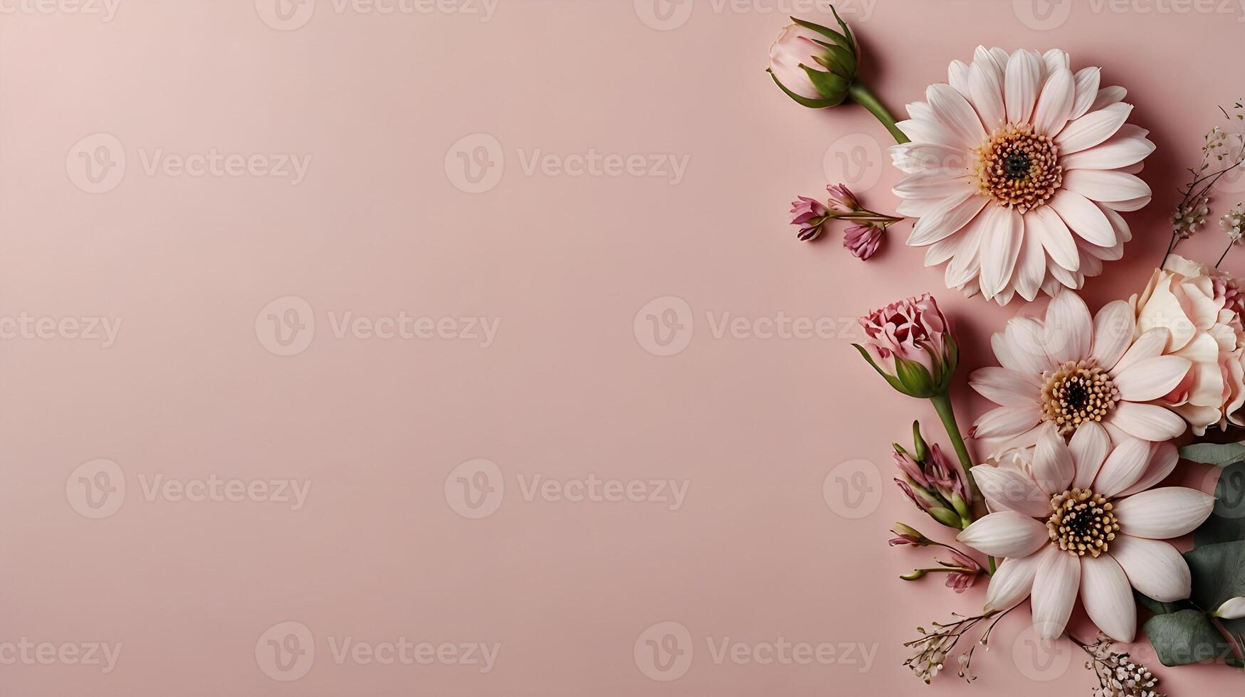 Beautiful arrangement of pink gerbera daisies and roses creates a soft, romantic floral design. photo