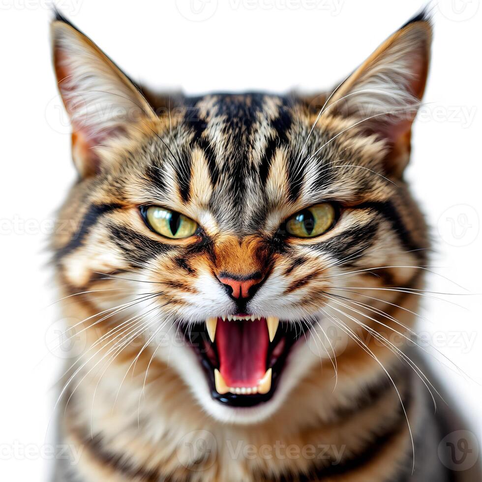 Angry Tabby Cat with Open Jaw photo
