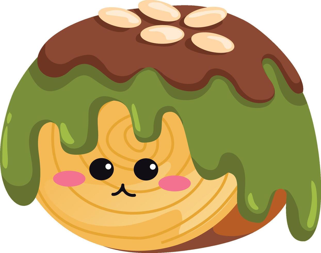 choco greentea almond character rolled croissant vector