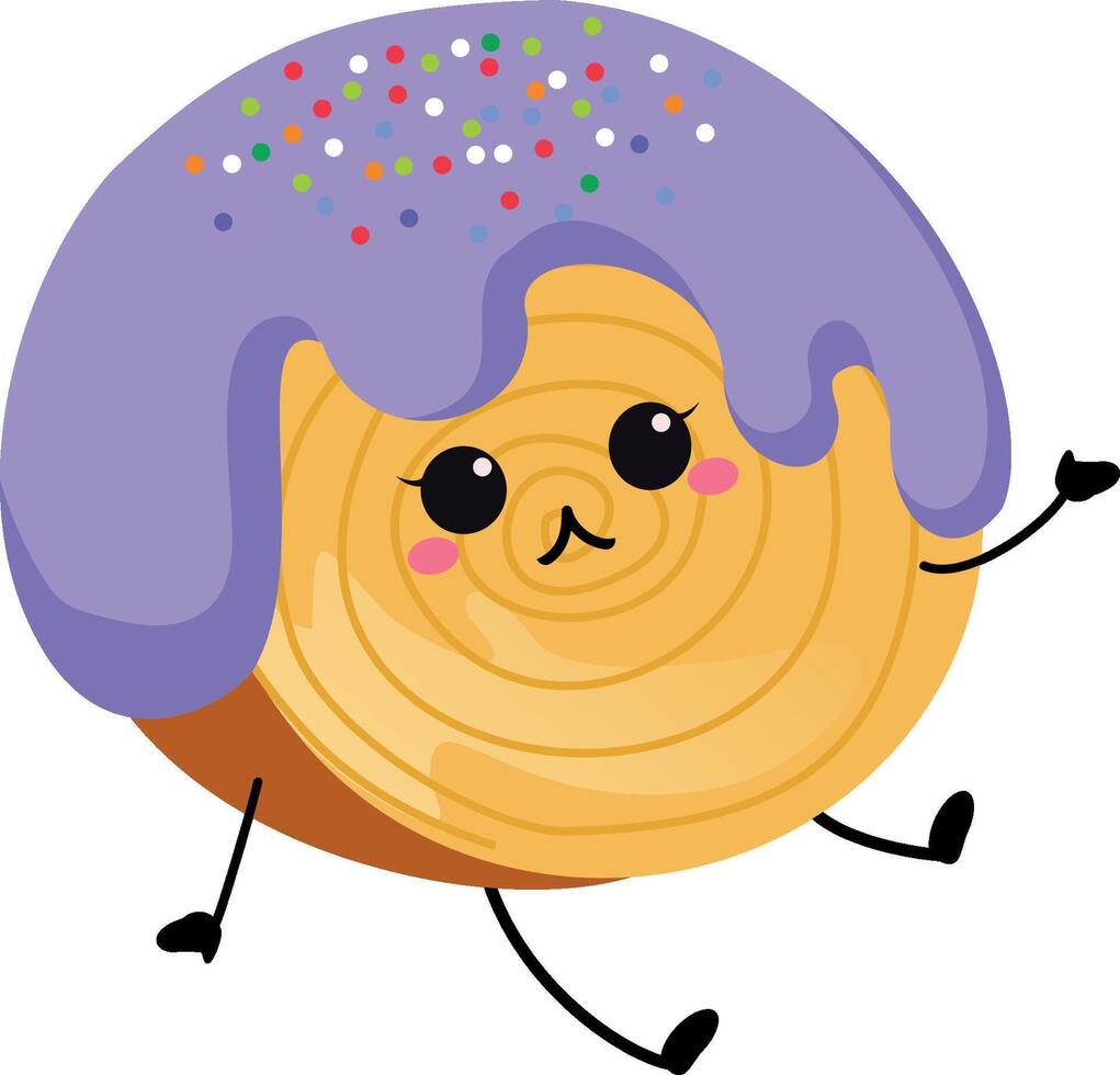 Character cute purple rolled croissant vector
