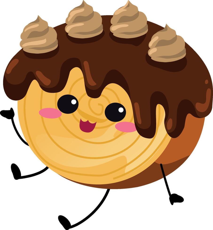 chocolate cream character rolled croissant vector