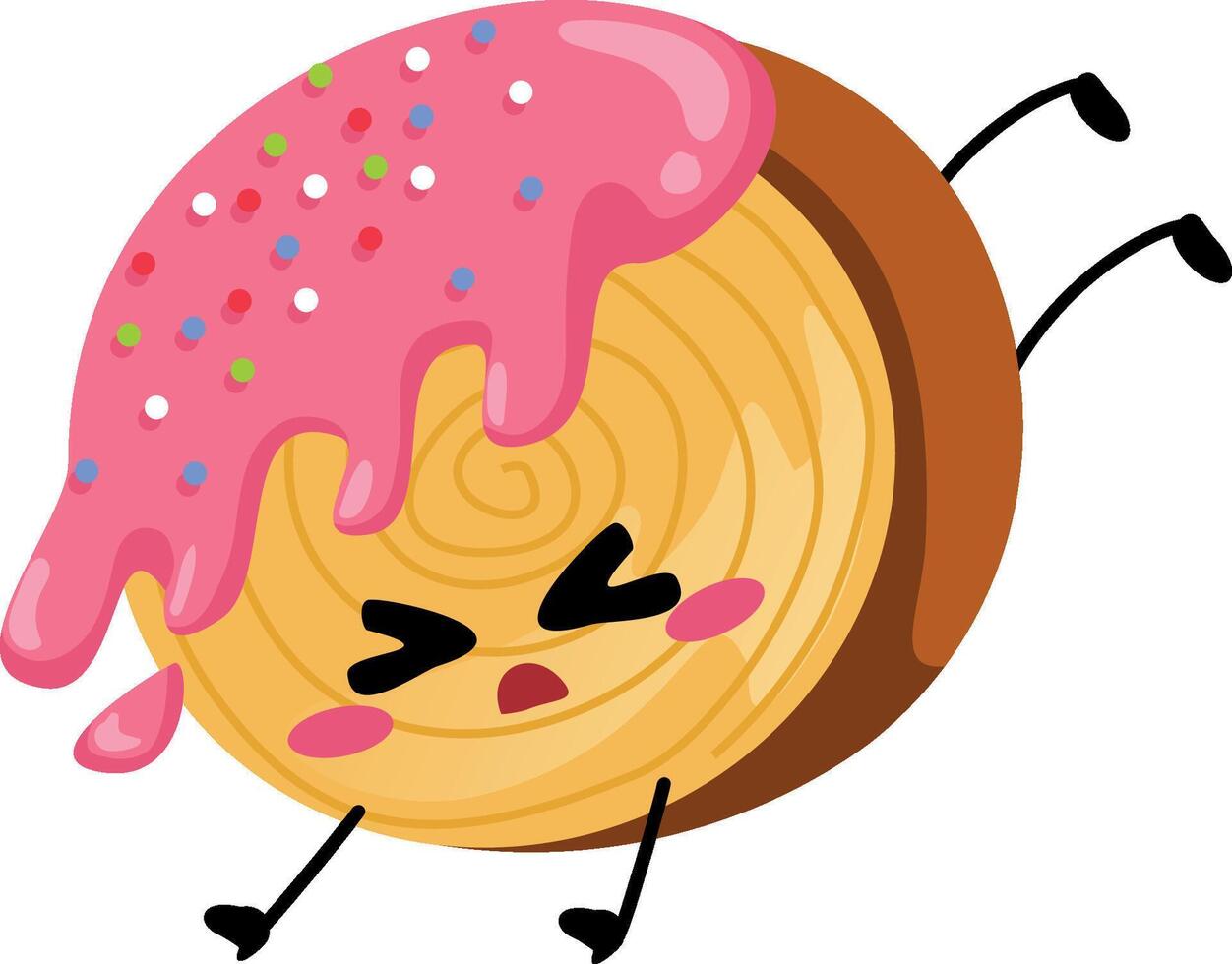 cute falling character rolled croissant pink vector