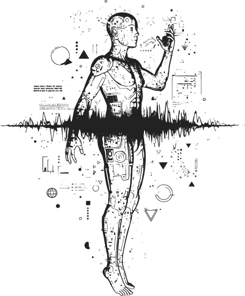 Abstract Humanoid Face Constructed with Connected Dots and Lines vector