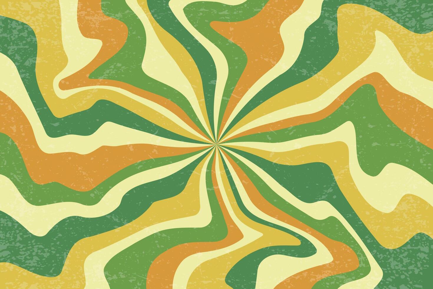 Retro swirl rays background. psychedelic pattern with groovy texture. Sun burst bg with radial twirl stripes. Vintage wavy hypnotic vortex. 70s green comic illustration vector