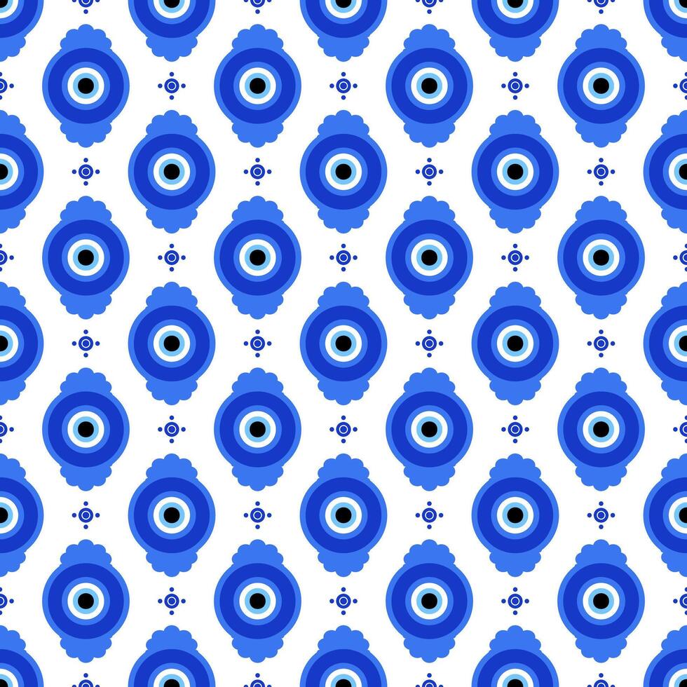 Evil eye seamless pattern. Traditional Greek and Turkish blue bead. magic background with ethnic nazar - symbol of protection and luck. Ornament with energy amulet and spiritual talisman vector